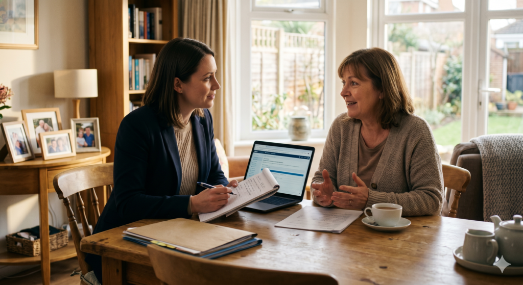 Carer taking woman through the foster process