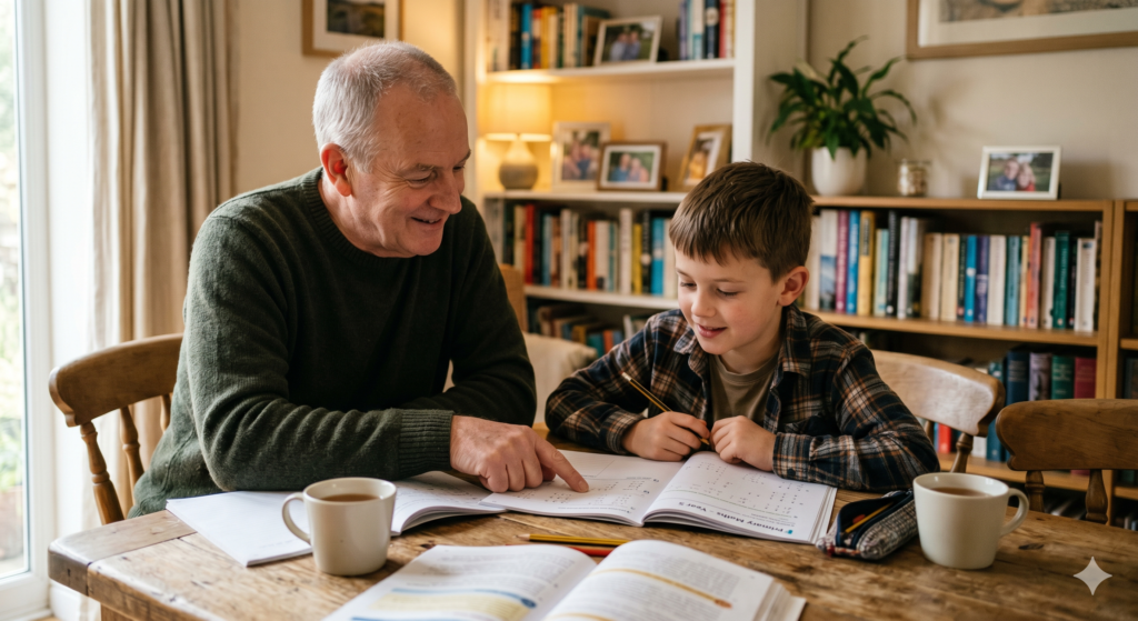 Man reading with child