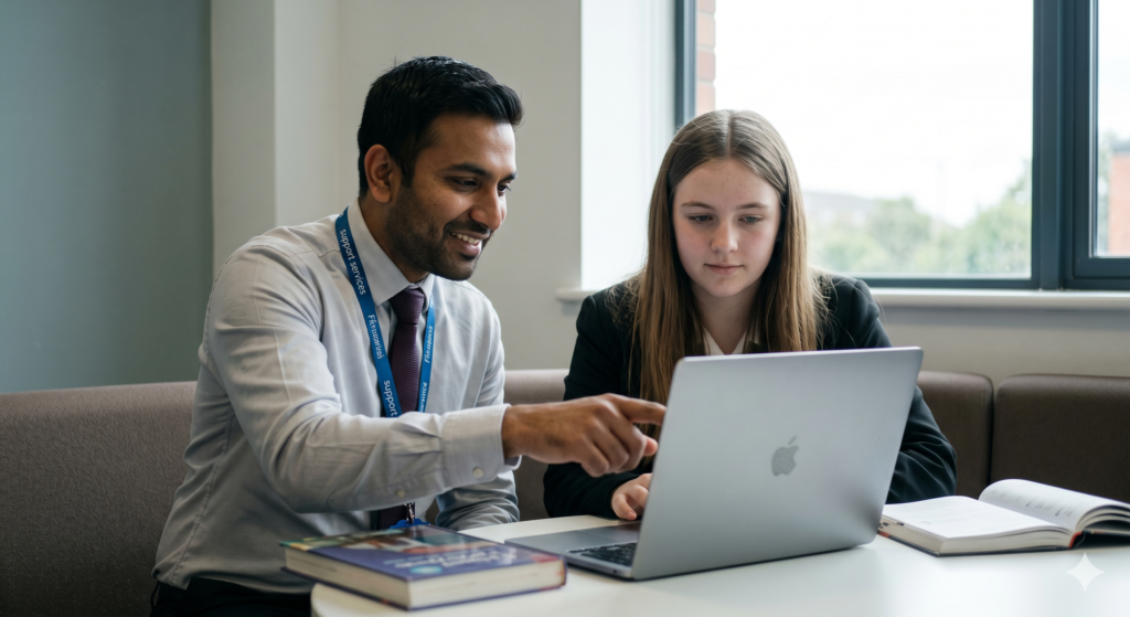 Foster carer and child on a laptop